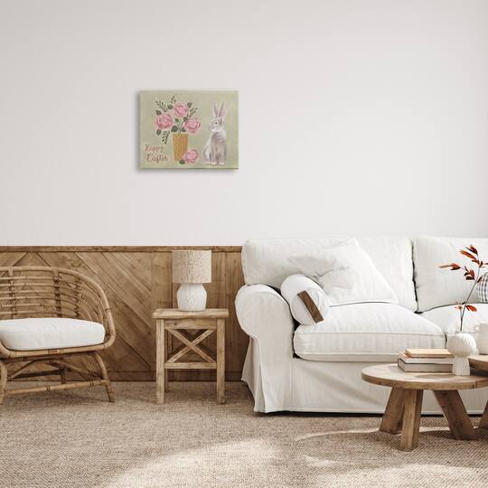 Stupell Industries Happy Easter Bunny Rose Bouquet Canvas Wall Art